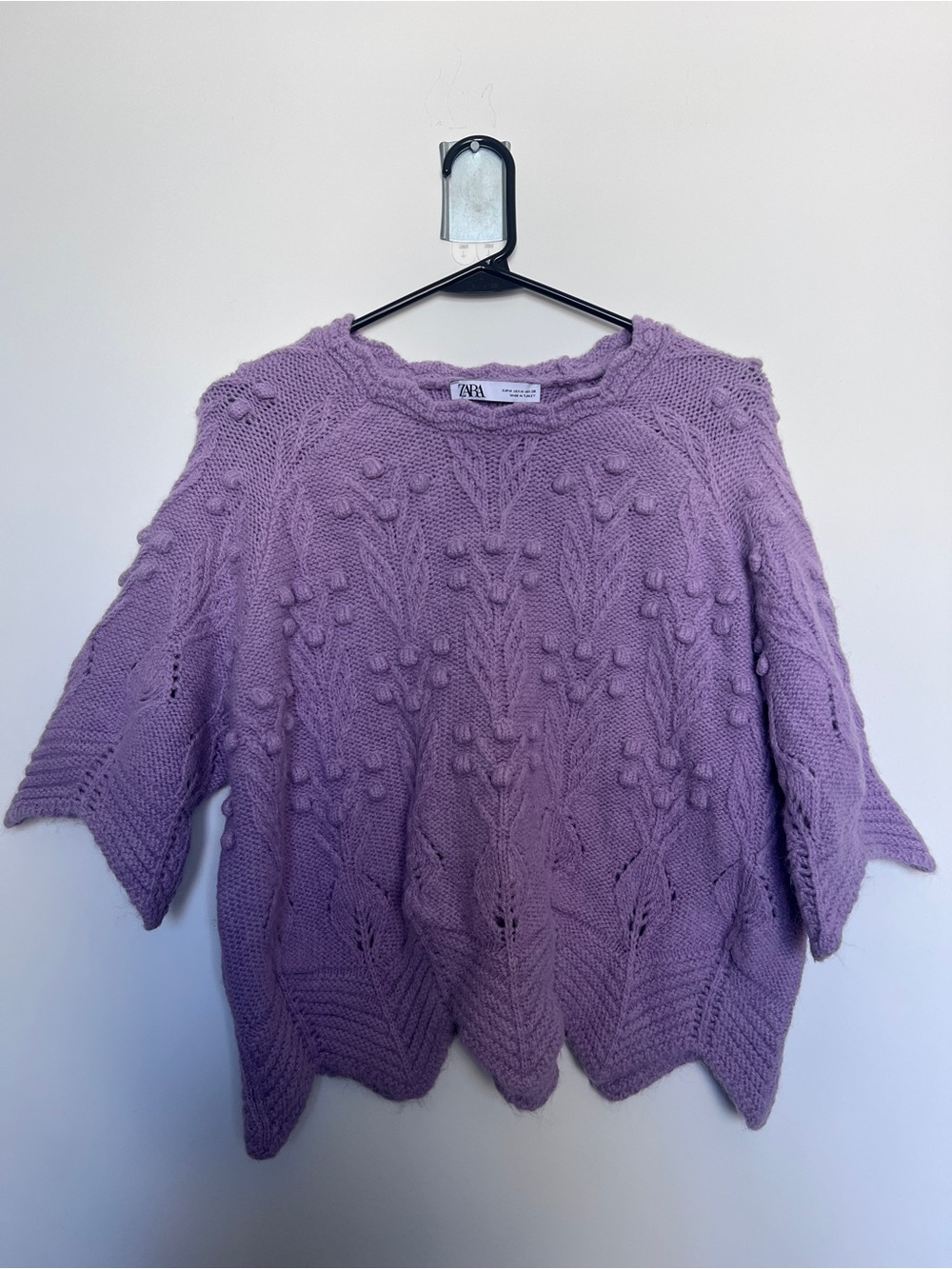 ZARA Lilac Pom-Pom Knit Scoop-Neck Sweater
